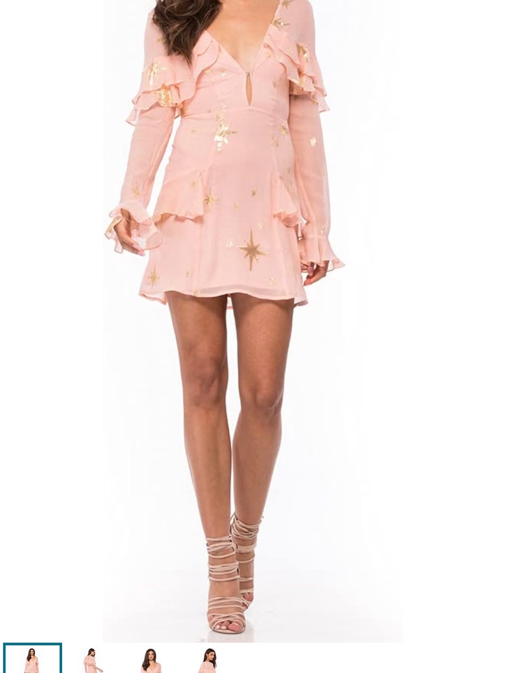 For Love and Lemons Blush Pink Mini Skirt with Gold Star Accents